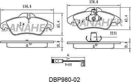 Danaher DBP980-02 - Kit pastiglie freno, Freno a disco autozon.pro