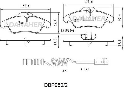 Danaher DBP980/2 - Kit pastiglie freno, Freno a disco autozon.pro