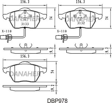 Danaher DBP978 - Kit pastiglie freno, Freno a disco autozon.pro