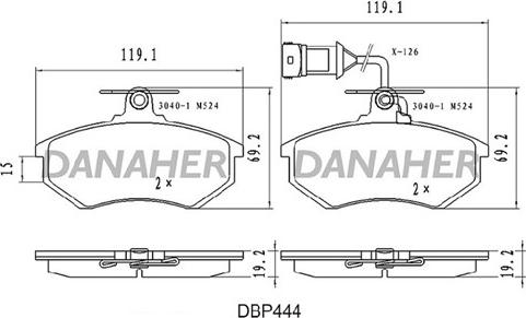 Danaher DBP444 - Kit pastiglie freno, Freno a disco autozon.pro