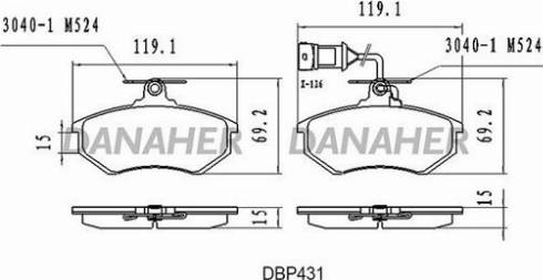 Danaher DBP431 - Kit pastiglie freno, Freno a disco autozon.pro