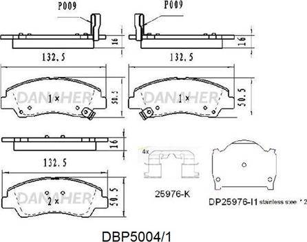 Danaher DBP5004/1 - Kit pastiglie freno, Freno a disco autozon.pro