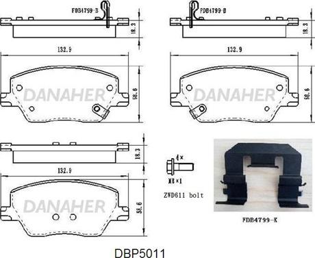 Danaher DBP5011 - Kit pastiglie freno, Freno a disco autozon.pro