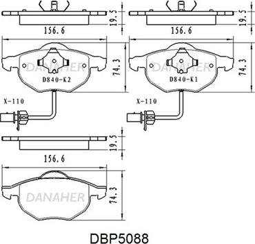 Danaher DBP5088 - Kit pastiglie freno, Freno a disco autozon.pro