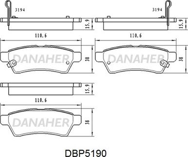 Danaher DBP5190 - Kit pastiglie freno, Freno a disco autozon.pro