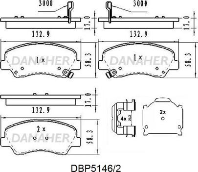 Danaher DBP5146/2 - Kit pastiglie freno, Freno a disco autozon.pro