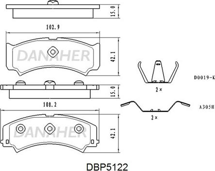 Danaher DBP5122 - Kit pastiglie freno, Freno a disco autozon.pro