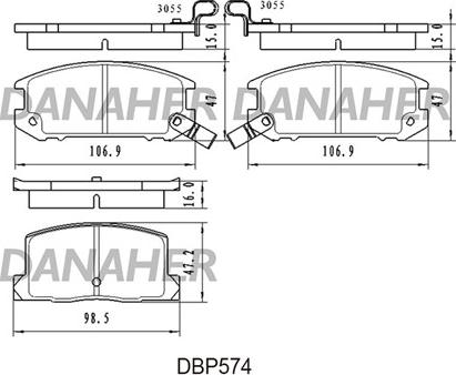 Danaher DBP574 - Kit pastiglie freno, Freno a disco autozon.pro