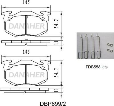 Danaher DBP699/2 - Kit pastiglie freno, Freno a disco autozon.pro