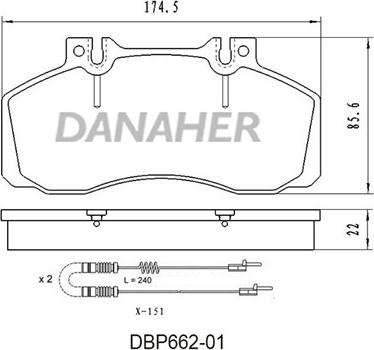 Danaher DBP662-01 - Kit pastiglie freno, Freno a disco autozon.pro