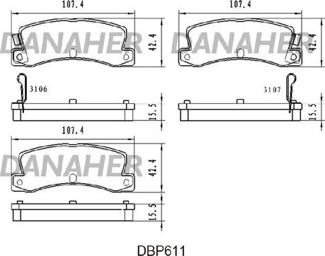 Danaher DBP611 - Kit pastiglie freno, Freno a disco autozon.pro