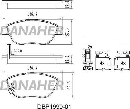 Danaher DBP1990-01 - Kit pastiglie freno, Freno a disco autozon.pro