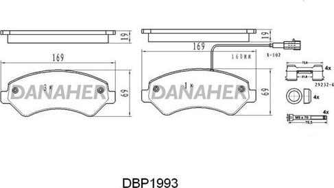 Danaher DBP1993 - Kit pastiglie freno, Freno a disco autozon.pro