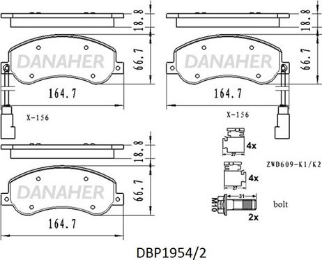 Danaher DBP1954/2 - Kit pastiglie freno, Freno a disco autozon.pro