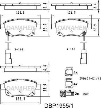 Danaher DBP1955/1 - Kit pastiglie freno, Freno a disco autozon.pro