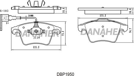 Danaher DBP1950 - Kit pastiglie freno, Freno a disco autozon.pro