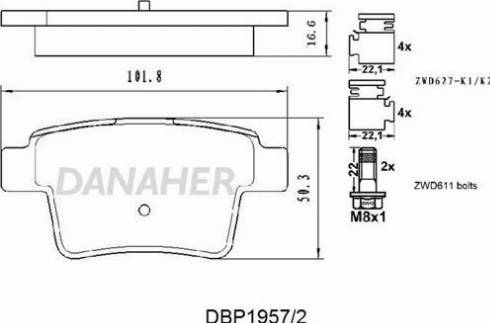 Danaher DBP1957/2 - Kit pastiglie freno, Freno a disco autozon.pro