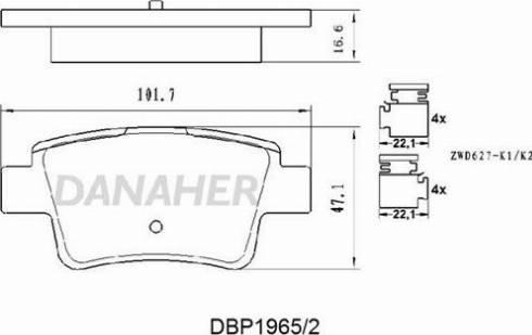 Danaher DBP1965/2 - Kit pastiglie freno, Freno a disco autozon.pro