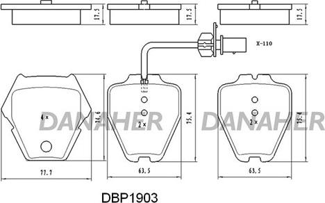 Danaher DBP1903 - Kit pastiglie freno, Freno a disco autozon.pro