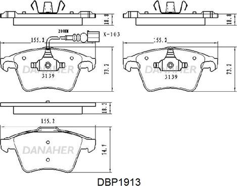 Danaher DBP1913 - Kit pastiglie freno, Freno a disco autozon.pro