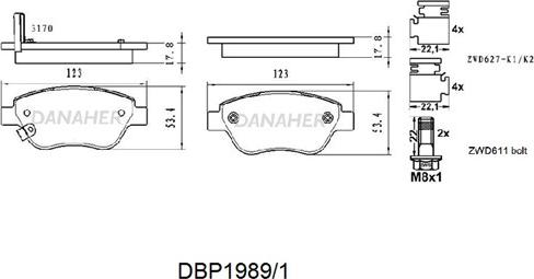 Danaher DBP1989/1 - Kit pastiglie freno, Freno a disco autozon.pro