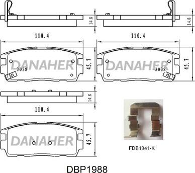 Danaher DBP1988 - Kit pastiglie freno, Freno a disco autozon.pro