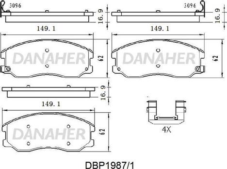 Danaher DBP1987/1 - Kit pastiglie freno, Freno a disco autozon.pro