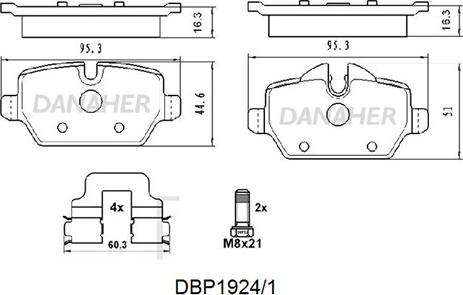 Danaher DBP1924/1 - Kit pastiglie freno, Freno a disco autozon.pro