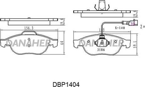 Danaher DBP1404 - Kit pastiglie freno, Freno a disco autozon.pro