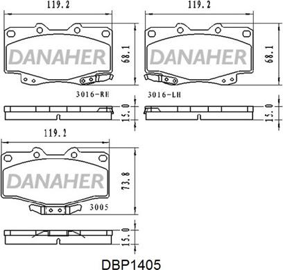 Danaher DBP1405 - Kit pastiglie freno, Freno a disco autozon.pro