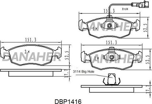 Danaher DBP1416 - Kit pastiglie freno, Freno a disco autozon.pro