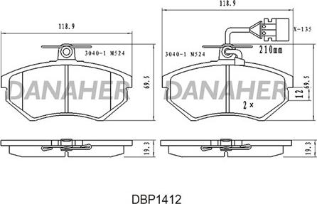 Danaher DBP1412 - Kit pastiglie freno, Freno a disco autozon.pro