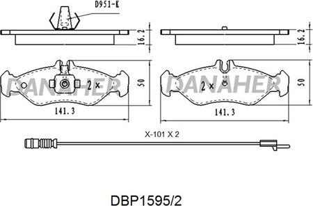 Danaher DBP1595/2 - Kit pastiglie freno, Freno a disco autozon.pro