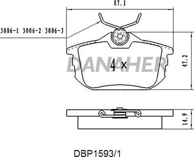 Danaher DBP1593/1 - Kit pastiglie freno, Freno a disco autozon.pro