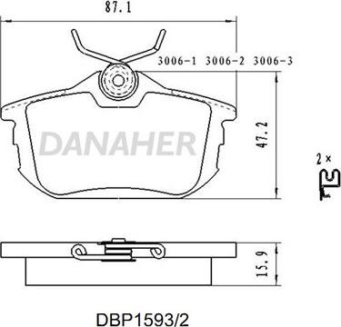 Danaher DBP1593/2 - Kit pastiglie freno, Freno a disco autozon.pro