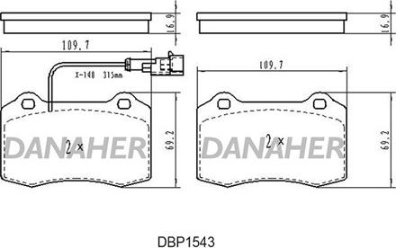 Danaher DBP1543 - Kit pastiglie freno, Freno a disco autozon.pro