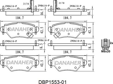 Danaher DBP1553-01 - Kit pastiglie freno, Freno a disco autozon.pro