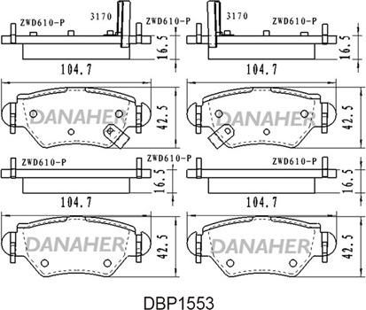 Danaher DBP1553 - Kit pastiglie freno, Freno a disco autozon.pro