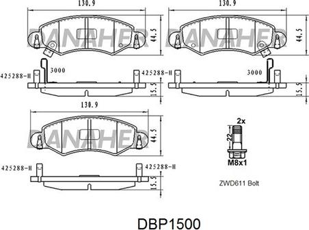 Danaher DBP1500 - Kit pastiglie freno, Freno a disco autozon.pro