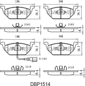 Danaher DBP1514 - Kit pastiglie freno, Freno a disco autozon.pro