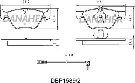 Danaher DBP1589/2 - Kit pastiglie freno, Freno a disco autozon.pro