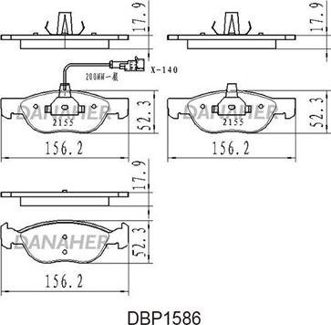 Danaher DBP1586 - Kit pastiglie freno, Freno a disco autozon.pro