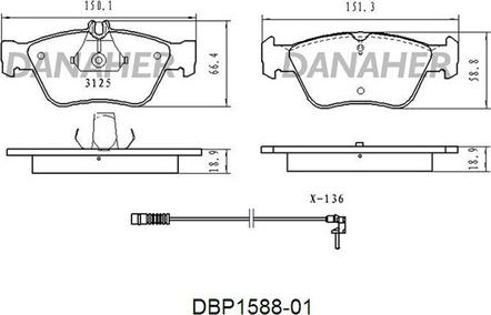 Danaher DBP1588-01 - Kit pastiglie freno, Freno a disco autozon.pro