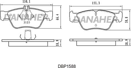 Danaher DBP1588 - Kit pastiglie freno, Freno a disco autozon.pro