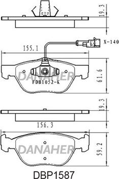 Danaher DBP1587 - Kit pastiglie freno, Freno a disco autozon.pro