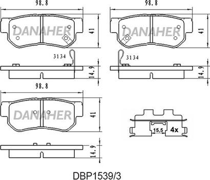 Danaher DBP1539/3 - Kit pastiglie freno, Freno a disco autozon.pro