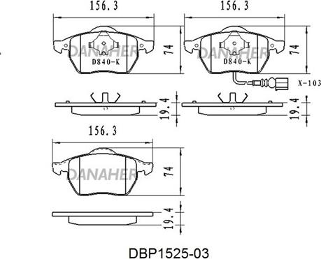 Danaher DBP1525-03 - Kit pastiglie freno, Freno a disco autozon.pro