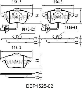 Danaher DBP1525-02 - Kit pastiglie freno, Freno a disco autozon.pro