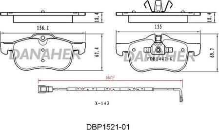 Danaher DBP1521-01 - Kit pastiglie freno, Freno a disco autozon.pro