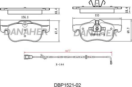 Danaher DBP1521-02 - Kit pastiglie freno, Freno a disco autozon.pro